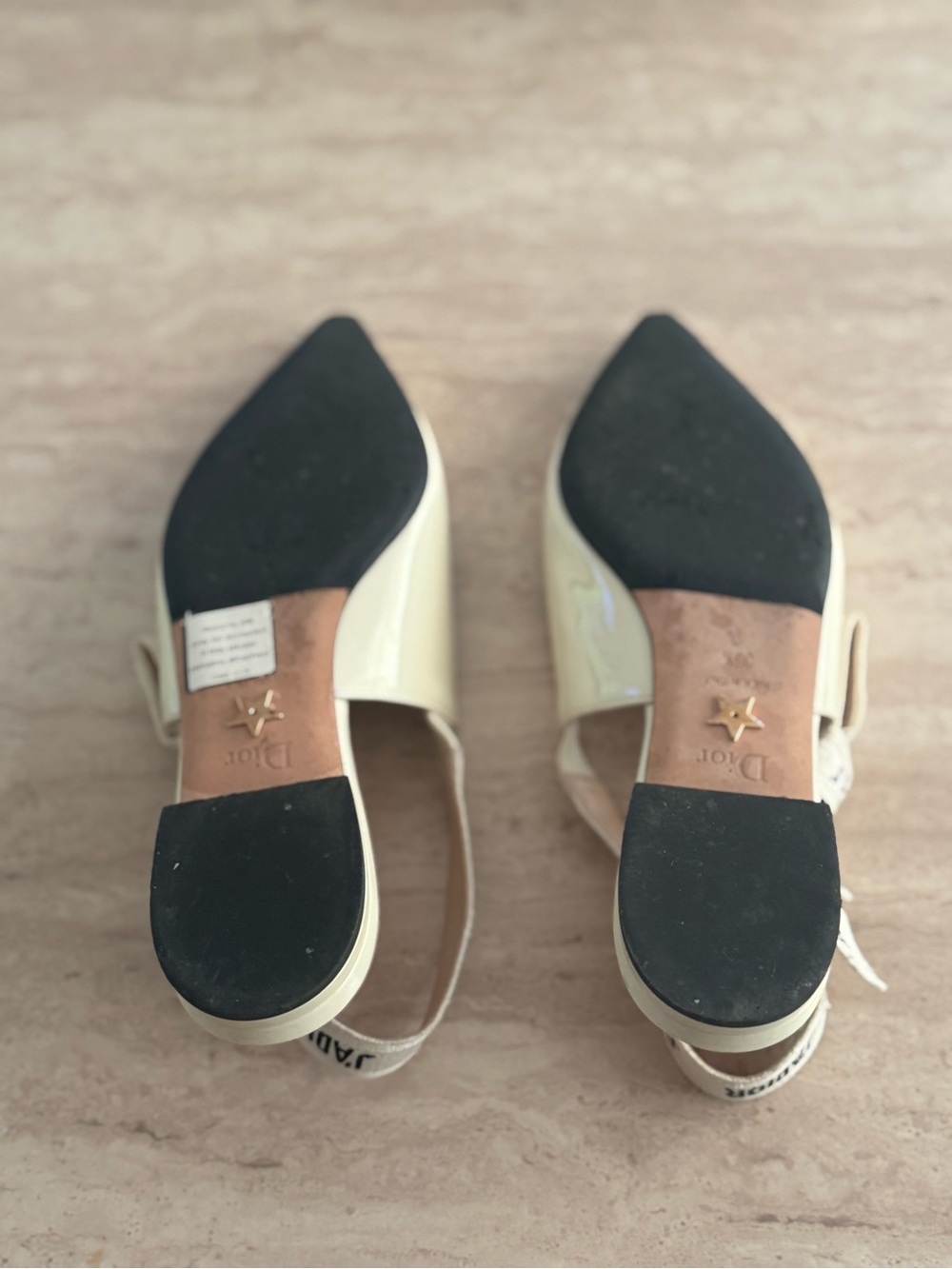 Dior Cream Pointed Slingback Flats with J'ADIOR Strap - Picture 5 of 6